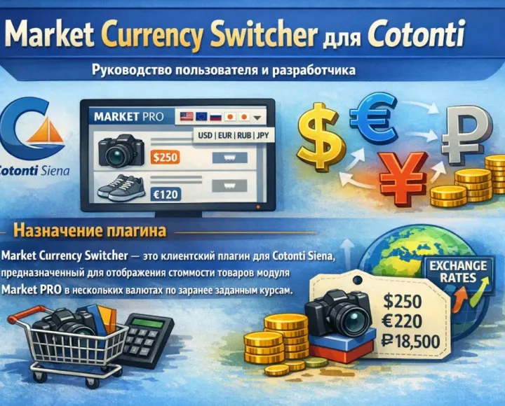 плагин для Cotonti Siena, предназначенный для отображения стоимости товаров модуля Market PRO в нескольких валютах по заранее заданным курсам. - market-currency-switcher-for-cotonti-cmf-by-webitproff_0.webp