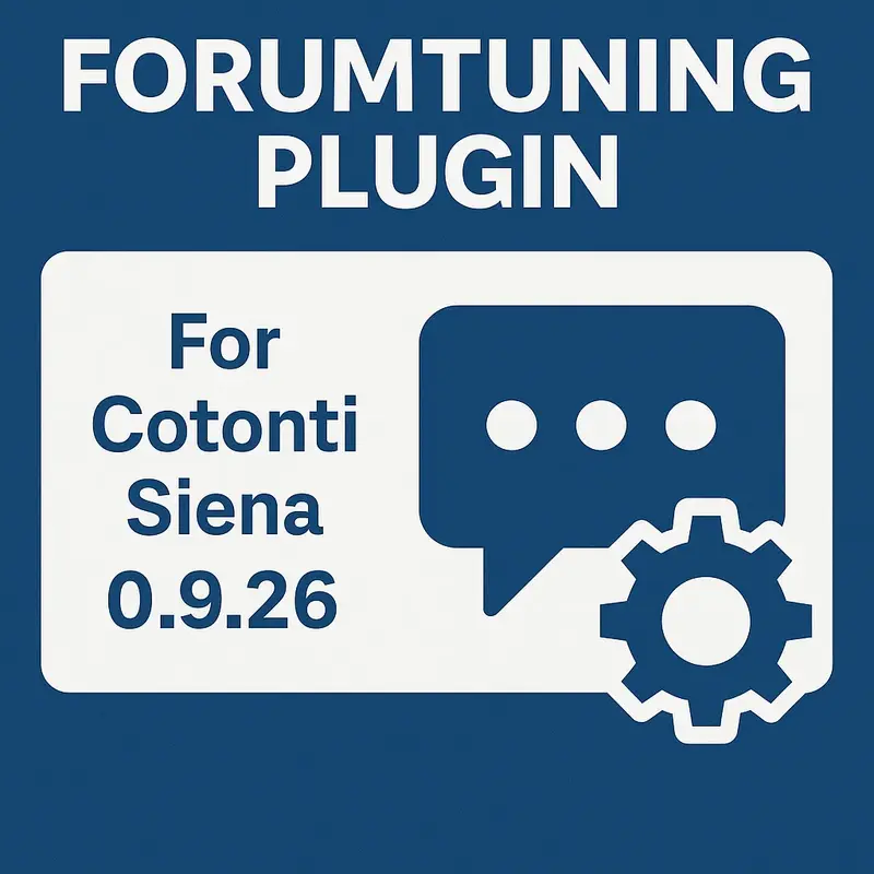 ForumTuning — это плагин для Cotonti Siena v.0.9.26, который расширяет функциональность модуля форумов за счёт улучшенного управления категориями, усовершенствованного поиска и настраиваемого отображения дерева категорий. - forumtuning_0.webp