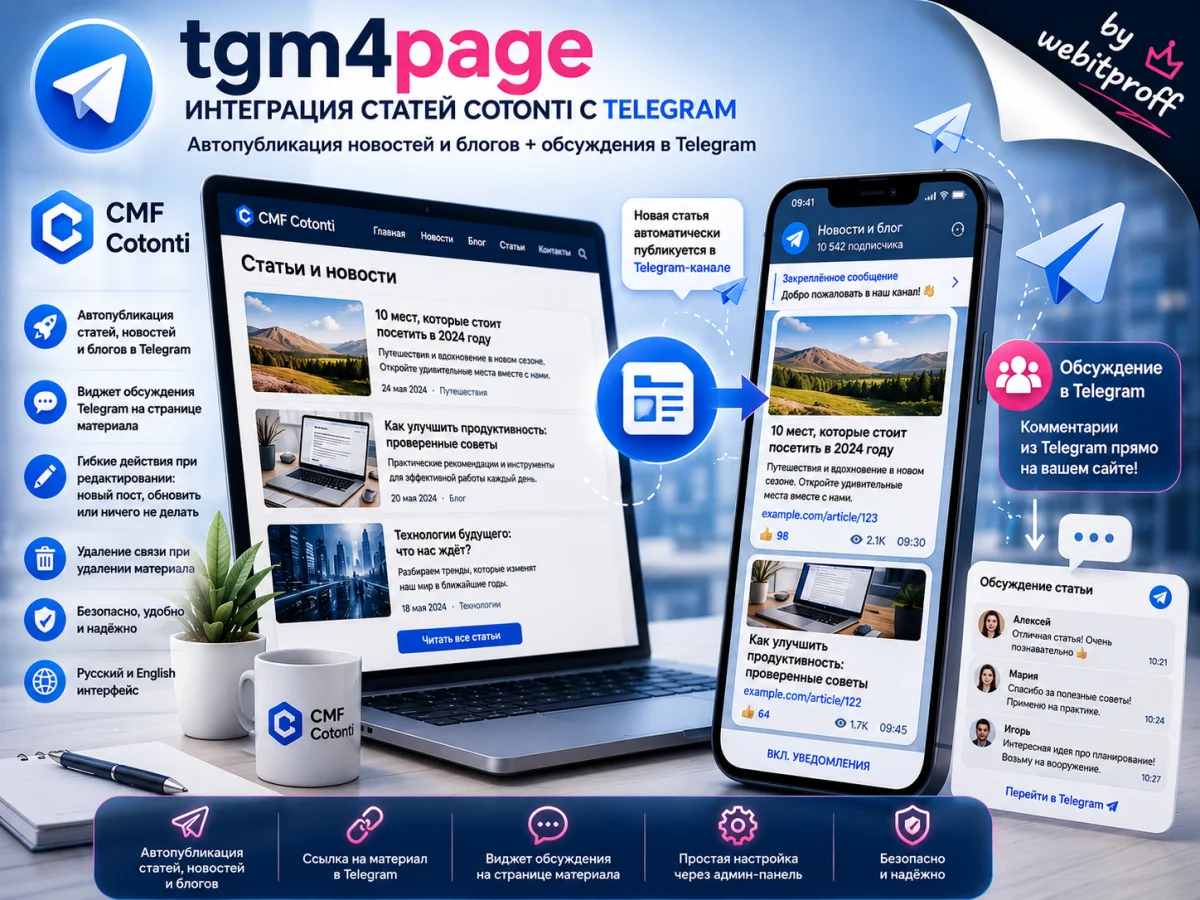 Плагин tgm4page: интеграция статей, новостей и блогов Cotonti с Telegram