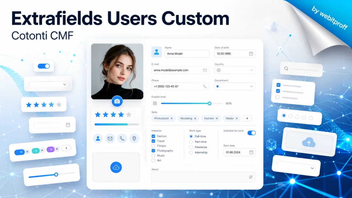 Extrafields Users Custom (код xtradbrowusers) — плагин для Cotonti CMF, позволяющий добавлять неограниченное число дополнительных полей к профилям пользователей. - xtradbrowusers-cotonti-webitproff.webp