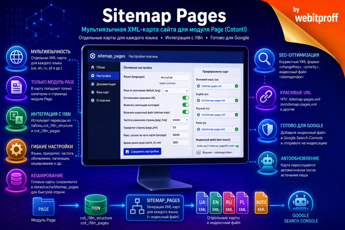 Sitemap Pages – мультиязычная карта сайта для модуля Page (Cotonti) - sitemap-pages-xml-i18n.webp