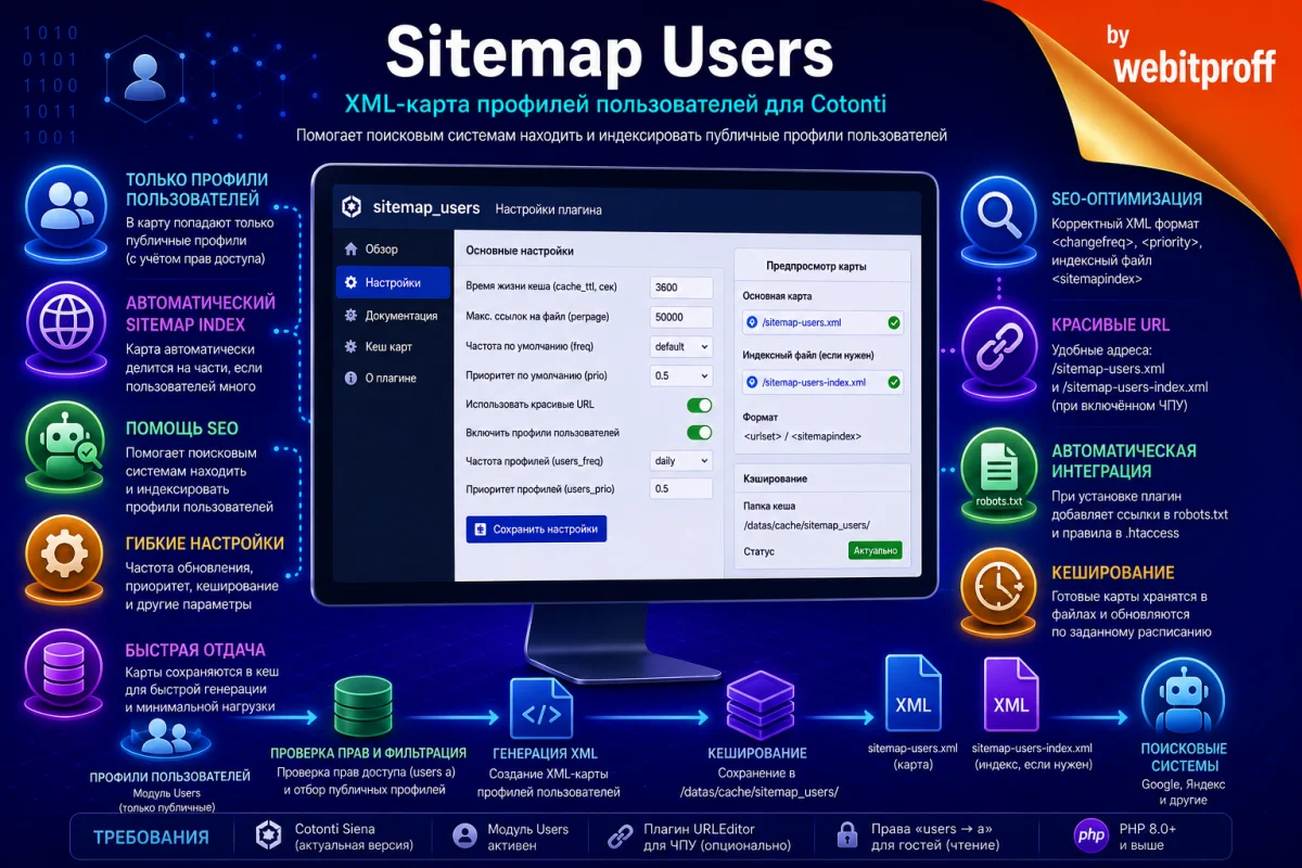 Sitemap Users — XML-карта профилей пользователей  Плагин для Cotonti. Генерирует XML-карту сайта (sitemap) - Sitemap Users — XML Sitemap for User Profiles Plugin for Cotonti cmf.webp