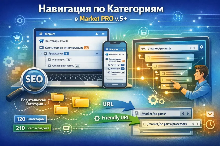 Как работает меню категорий в модуле Market PRO v.5+